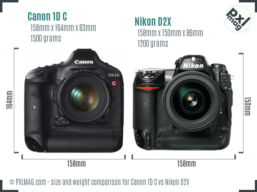 Canon 1D C vs Nikon D2X size comparison