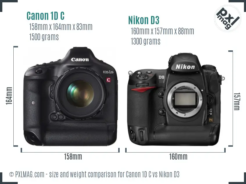 Canon 1D C vs Nikon D3 size comparison