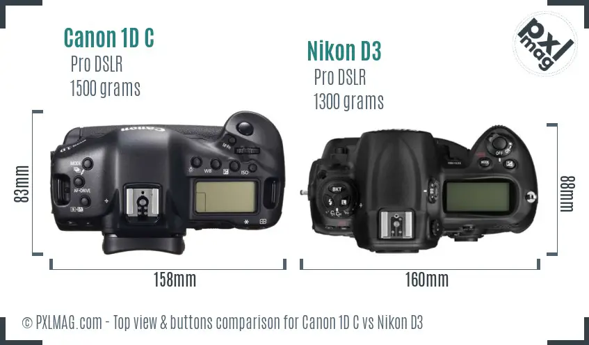 Canon 1D C vs Nikon D3 top view buttons comparison