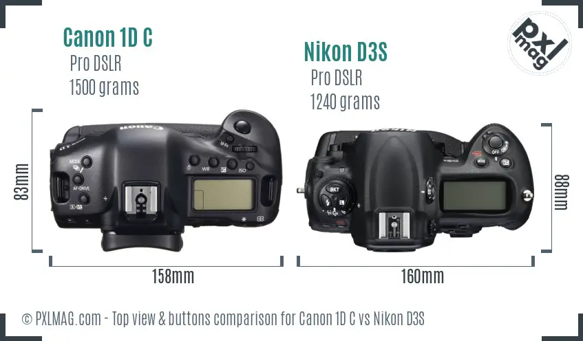 Canon 1D C vs Nikon D3S top view buttons comparison