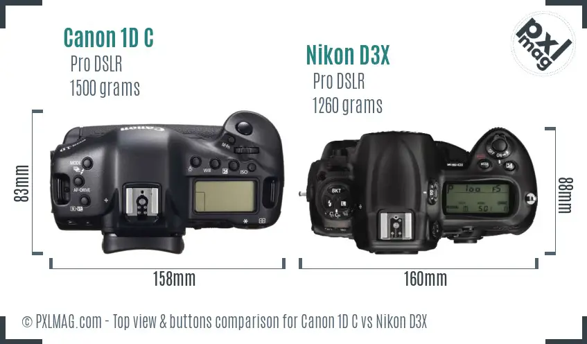 Canon 1D C vs Nikon D3X top view buttons comparison
