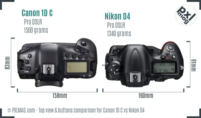 Canon 1D C vs Nikon D4 top view buttons comparison