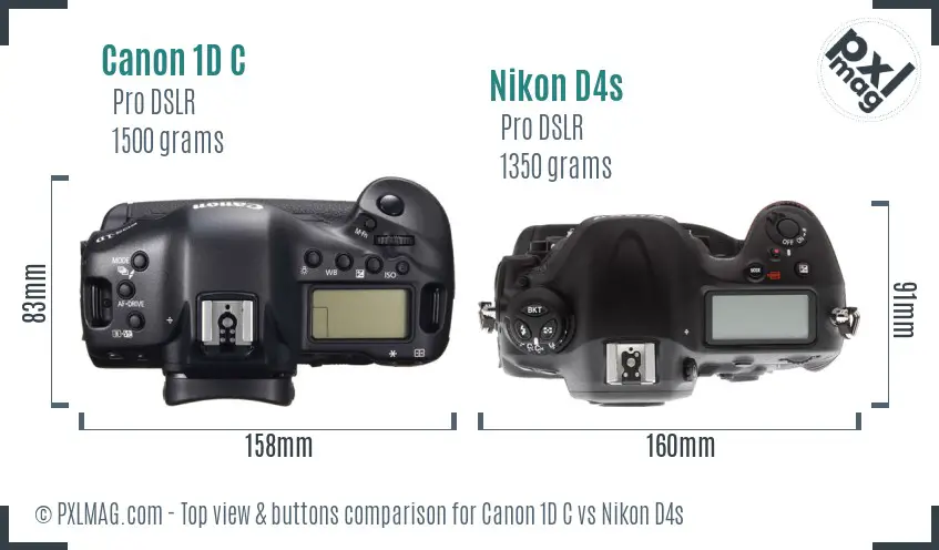 Canon 1D C vs Nikon D4s top view buttons comparison