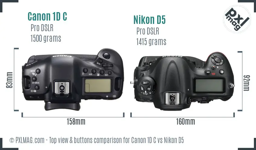 Canon 1D C vs Nikon D5 top view buttons comparison