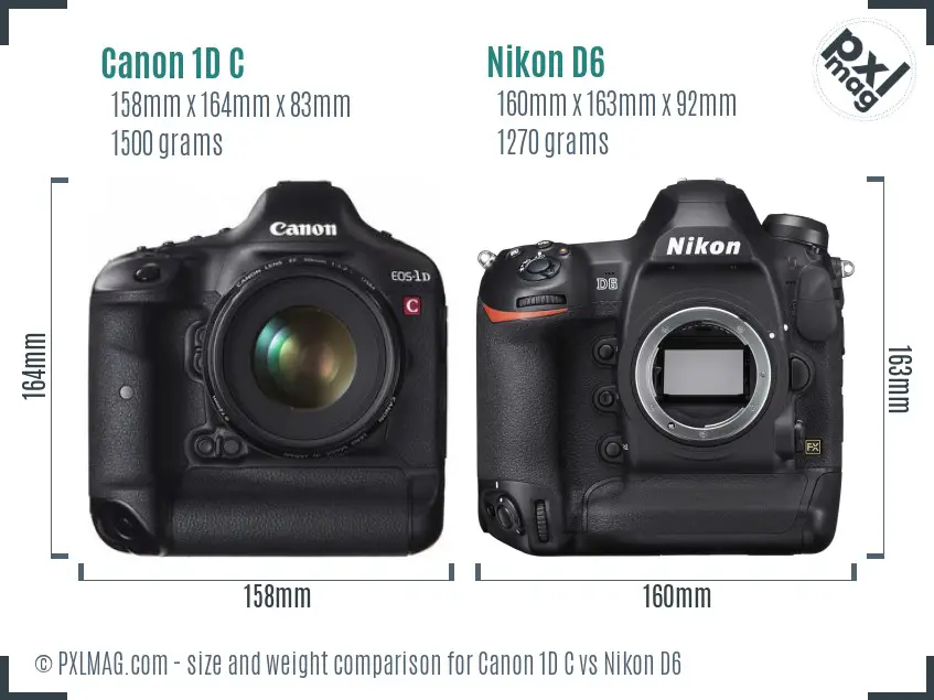 Canon 1D C vs Nikon D6 size comparison