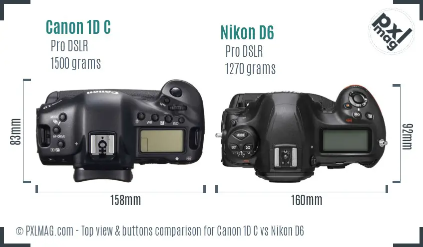 Canon 1D C vs Nikon D6 top view buttons comparison