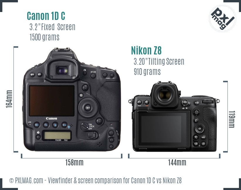 Canon 1D C vs Nikon Z8 Screen and Viewfinder comparison