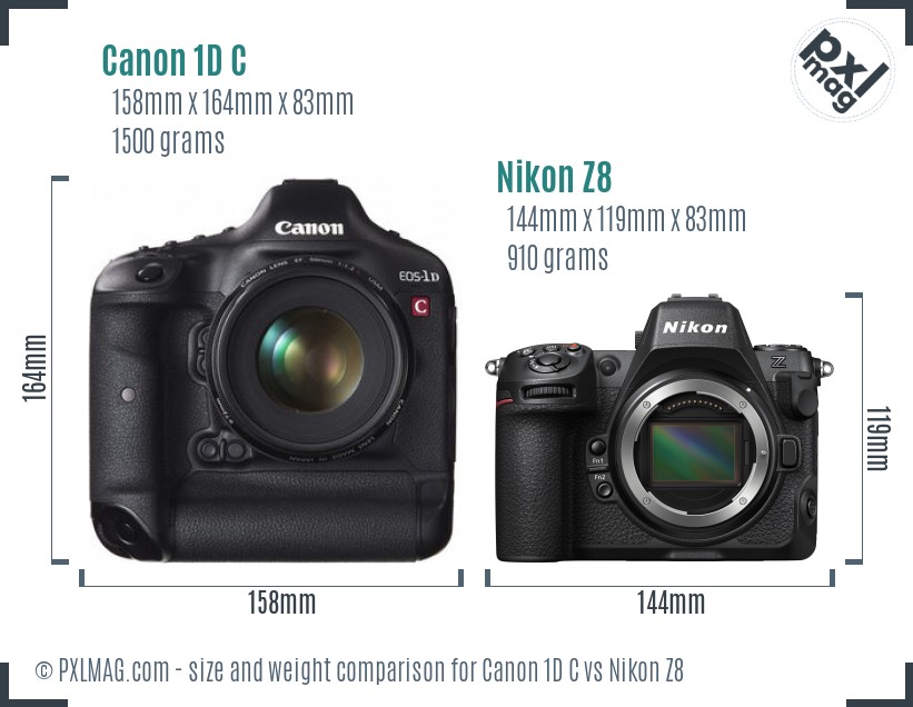 Canon 1D C vs Nikon Z8 size comparison