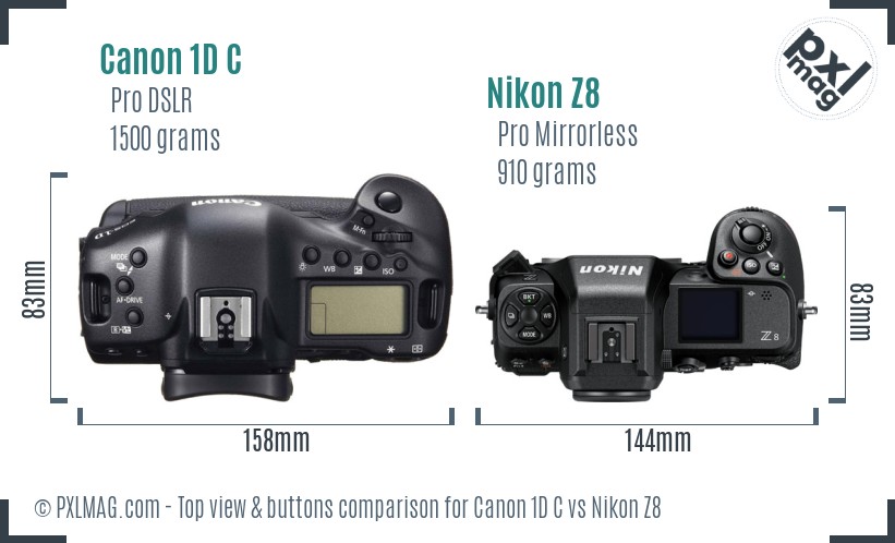 Canon 1D C vs Nikon Z8 top view buttons comparison