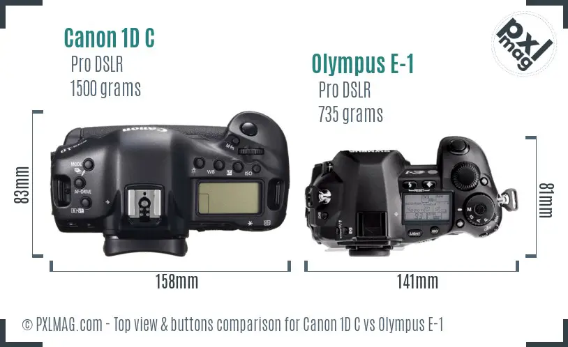 Canon 1D C vs Olympus E-1 top view buttons comparison
