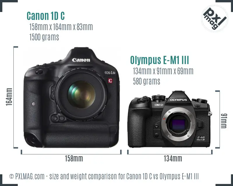 Canon 1D C vs Olympus E-M1 III size comparison