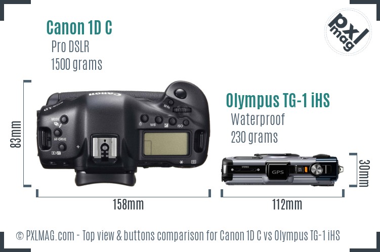 Canon 1D C vs Olympus TG-1 iHS top view buttons comparison