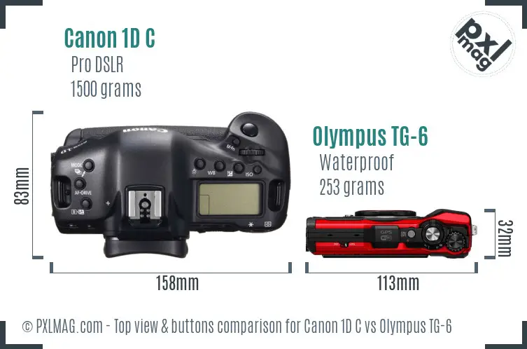 Canon 1D C vs Olympus TG-6 top view buttons comparison
