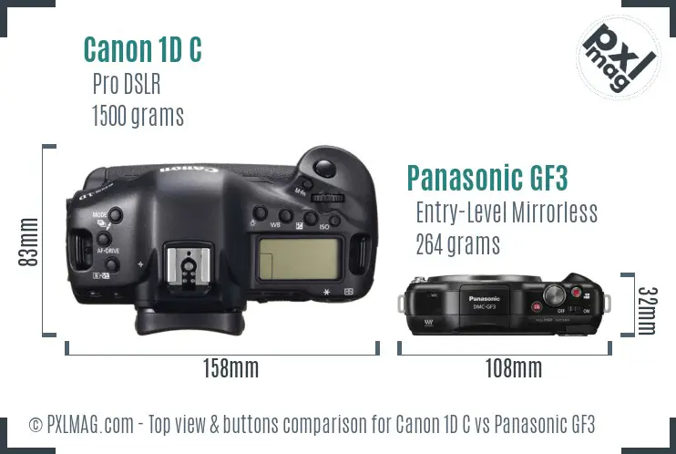 Canon 1D C vs Panasonic GF3 top view buttons comparison