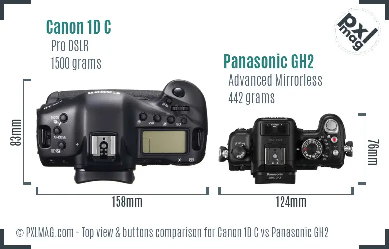 Canon 1D C vs Panasonic GH2 top view buttons comparison