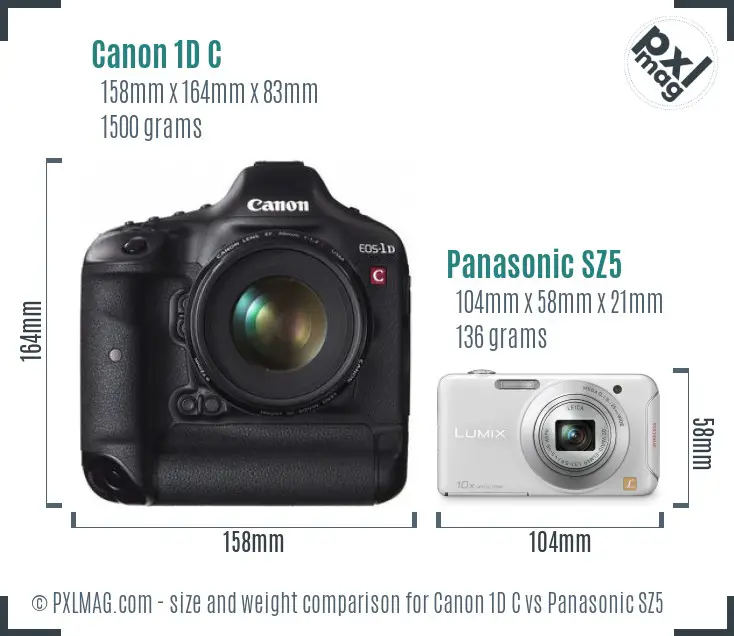 Canon 1D C vs Panasonic SZ5 size comparison
