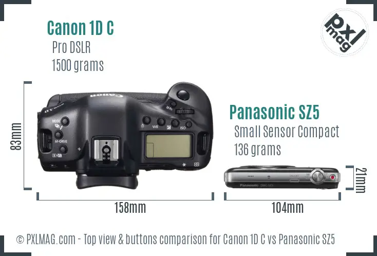 Canon 1D C vs Panasonic SZ5 top view buttons comparison