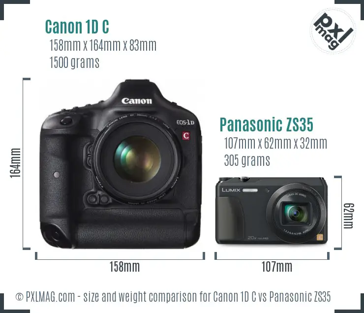 Canon 1D C vs Panasonic ZS35 size comparison