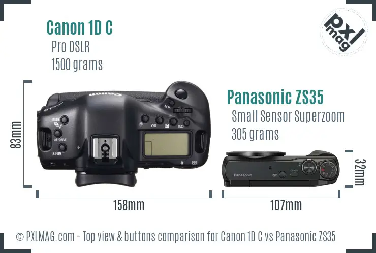 Canon 1D C vs Panasonic ZS35 top view buttons comparison