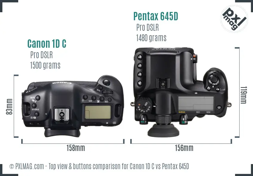 Canon 1D C vs Pentax 645D top view buttons comparison