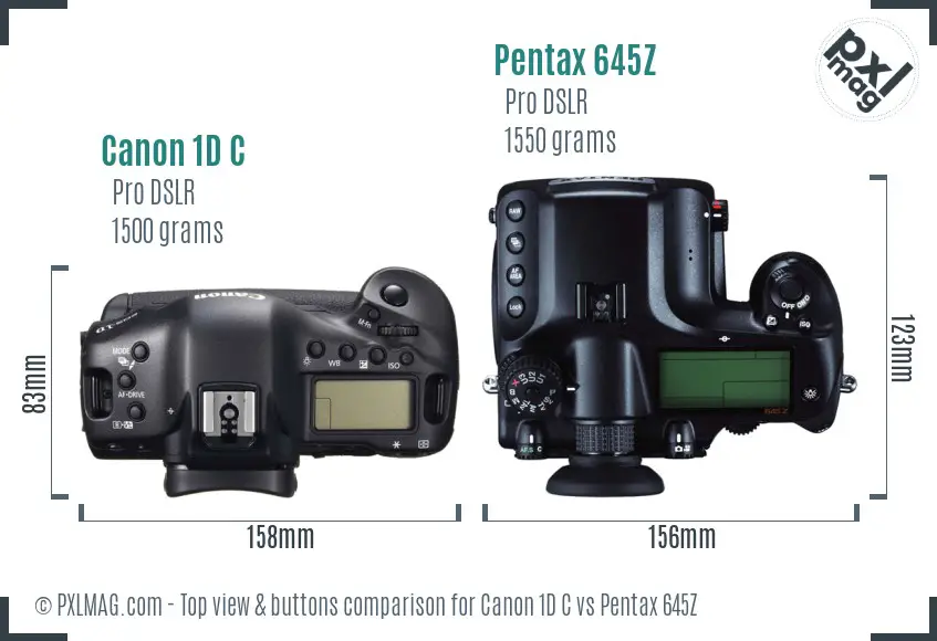 Canon 1D C vs Pentax 645Z top view buttons comparison