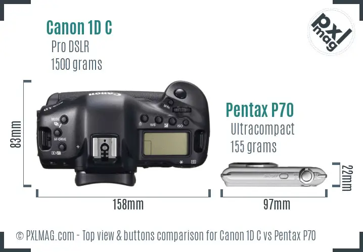 Canon 1D C vs Pentax P70 top view buttons comparison