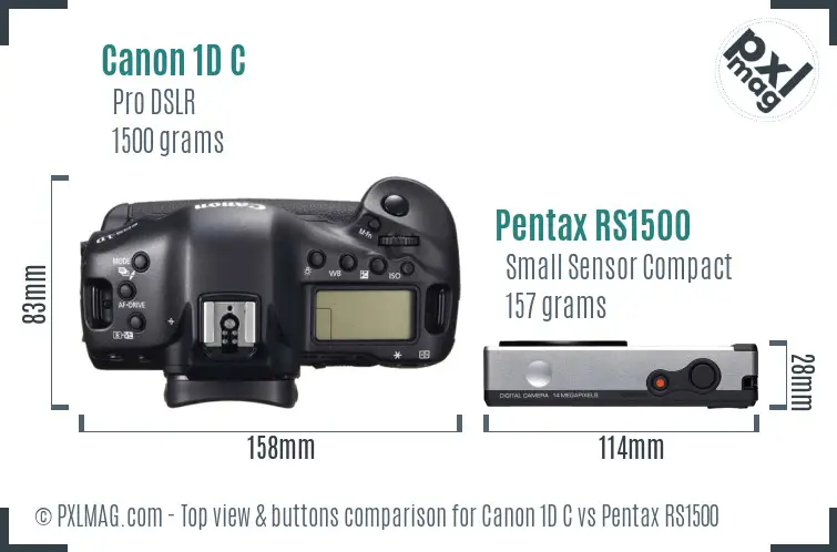 Canon 1D C vs Pentax RS1500 top view buttons comparison