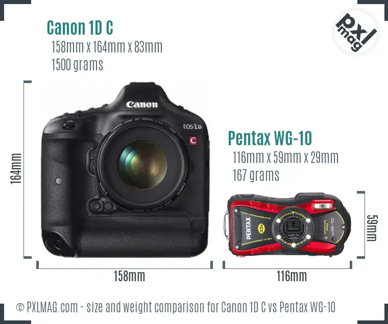 Canon 1D C vs Pentax WG-10 size comparison