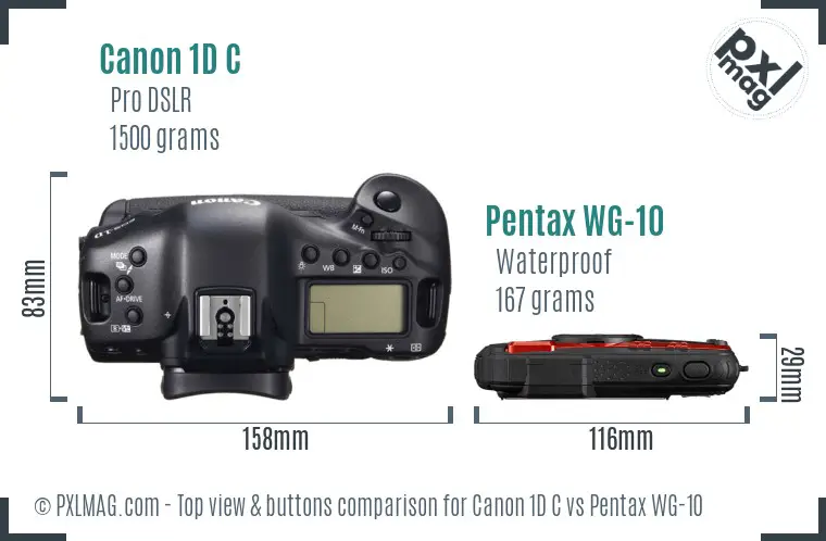 Canon 1D C vs Pentax WG-10 top view buttons comparison