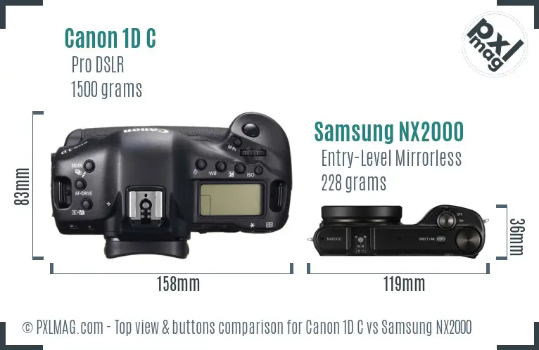 Canon 1D C vs Samsung NX2000 top view buttons comparison