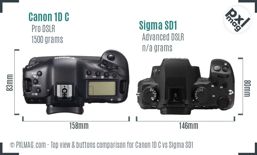Canon 1D C vs Sigma SD1 top view buttons comparison