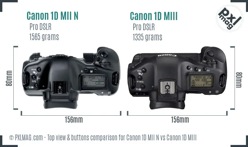 Canon 1D MII N vs Canon 1D MIII top view buttons comparison