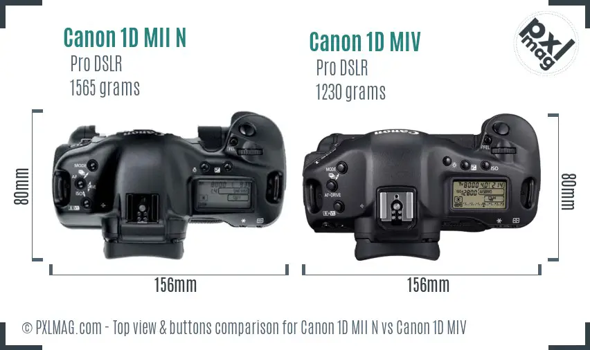 Canon 1D MII N vs Canon 1D MIV top view buttons comparison