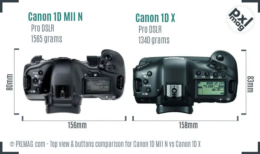 Canon 1D MII N vs Canon 1D X top view buttons comparison