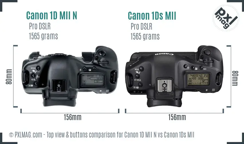 Canon 1D MII N vs Canon 1Ds MII top view buttons comparison