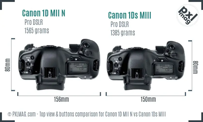 Canon 1D MII N vs Canon 1Ds MIII top view buttons comparison