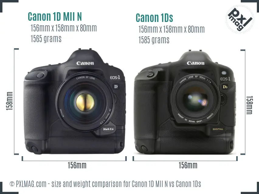 Canon 1D MII N vs Canon 1Ds size comparison