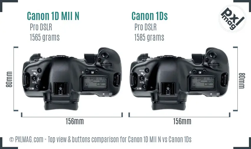 Canon 1D MII N vs Canon 1Ds top view buttons comparison