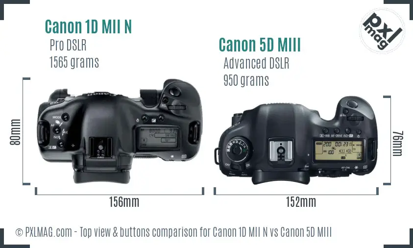 Canon 1D MII N vs Canon 5D MIII top view buttons comparison Canon 1D MII N vs Canon 5D MIII top view buttons comparison