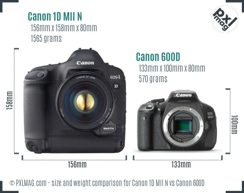 Canon 1D MII N vs Canon 600D size comparison