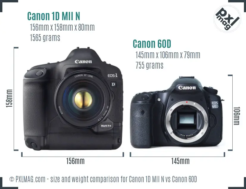 Canon 1D MII N vs Canon 60D size comparison