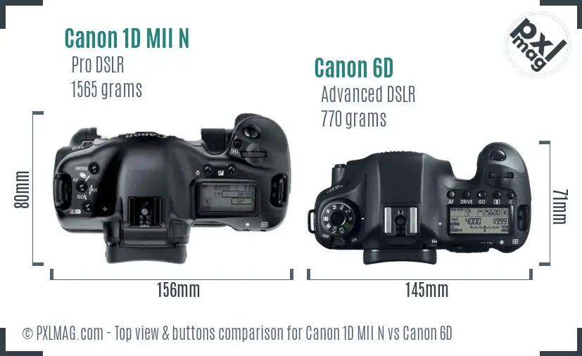 Canon 1D MII N vs Canon 6D top view buttons comparison Canon 1D MII N vs Canon 6D top view buttons comparison