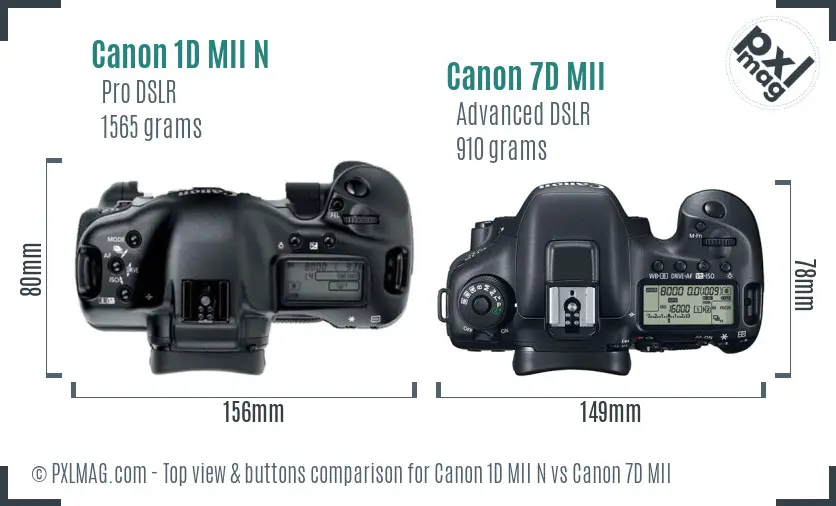 Canon 1D MII N vs Canon 7D MII top view buttons comparison