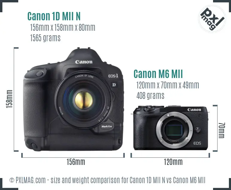 Canon 1D MII N vs Canon M6 MII size comparison Canon 1D MII N vs Canon M6 MII size comparison