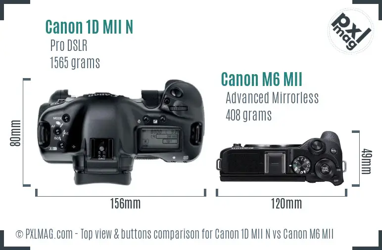 Canon 1D MII N vs Canon M6 MII top view buttons comparison Canon 1D MII N vs Canon M6 MII top view buttons comparison