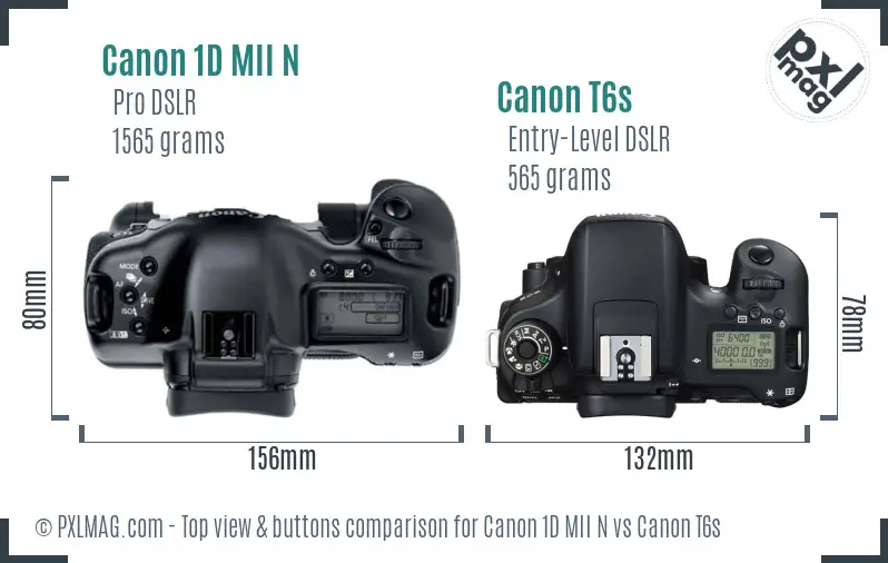 Canon 1D MII N vs Canon T6s top view buttons comparison Canon 1D MII N vs Canon T6s top view buttons comparison