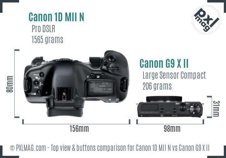Canon 1D MII N vs Canon G9 X II top view buttons comparison