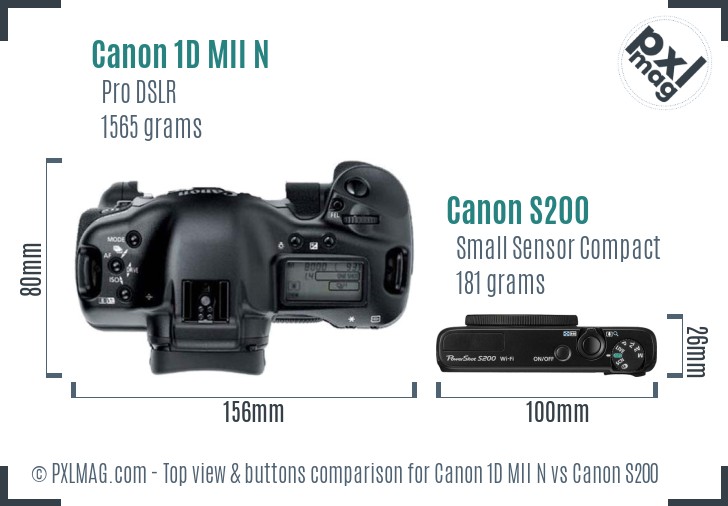Canon 1D MII N vs Canon S200 top view buttons comparison
