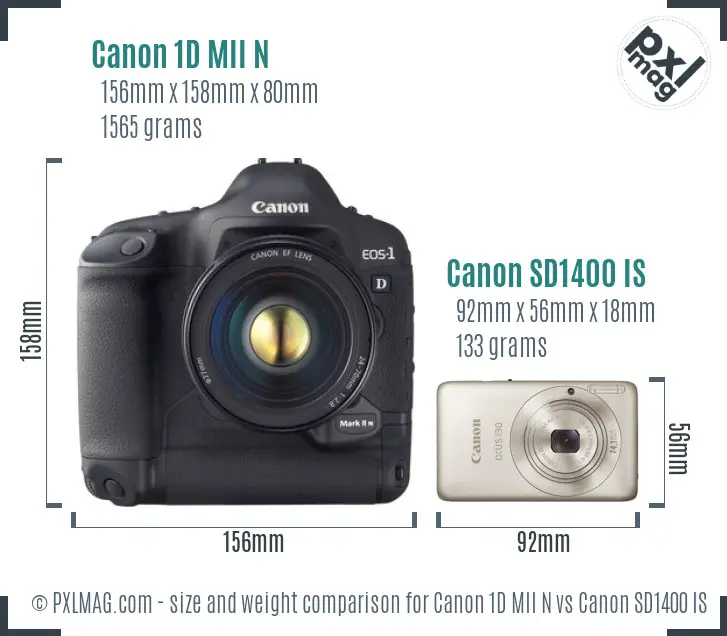 Canon 1D MII N vs Canon SD1400 IS size comparison Canon 1D MII N vs Canon SD1400 IS size comparison