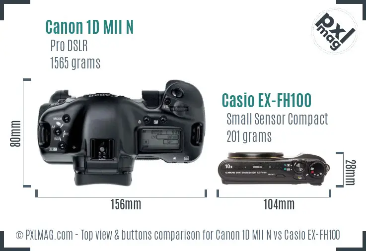 Canon 1D MII N vs Casio EX-FH100 top view buttons comparison